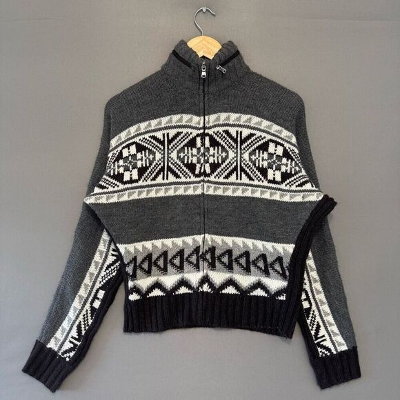 Lauren Ralph Lauren Women’s Full Zip Up Wool Blend Aztec Style Sweater Size M - Picture 1 of 11